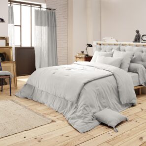 Parure de lit en gaze de coton Gaïa uni (housse de couette + drap housse + 2 taies d'oreiller)