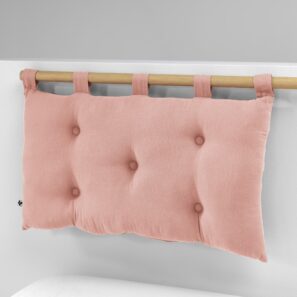 Tête de lit 5 boutons avec passants gaze de coton unie GAÏA - Rose pêche