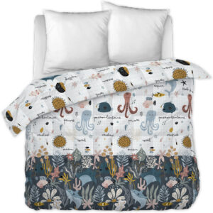 Edredón estampado + 2 fundas de almohada pulpo (cama doble)