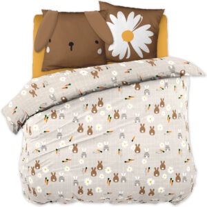 Bed linen set (duvet cover + 2 pillowcases) printed cotton POMPON (Double bed)