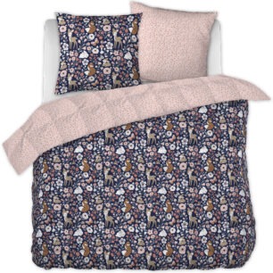 Bed linen set (duvet cover + 2 pillowcases) FORÊT ENCHANTÉE printed cotton (Double bed)