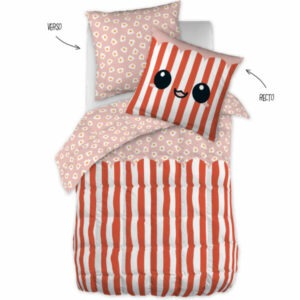 Edredón estampado + 1 funda de almohada PopCorn (cama individual)