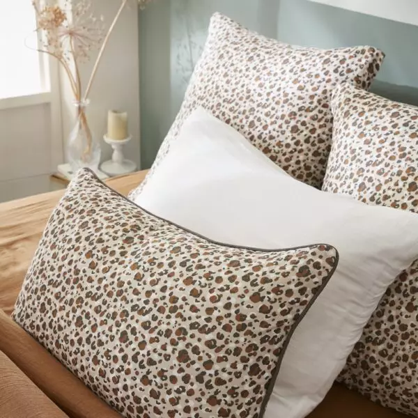 LÉONIE leopard-print cotton gauze cushion with piping