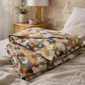 Chemin de lit gaze de coton imprimée LÉANE