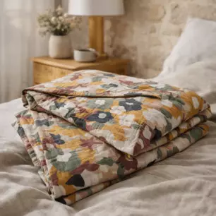 Camino de cama de gasa de algodón estampado LÉANE