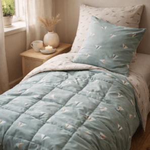 Couette imprimée + 1 taie d'oreiller Avion en papier (lit simple)