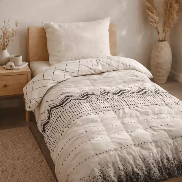 Edredón estampado + 1 funda de almohada bereber (cama individual)