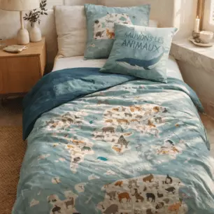 Edredón estampado + 1 funda de almohada Tarjetas de animales (cama individual)