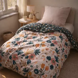 Edredón estampado Champêtre + 1 funda de almohada (cama individual)