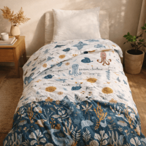 Couette imprimée + 1 taie d'oreiller Pieuvre (lit simple)