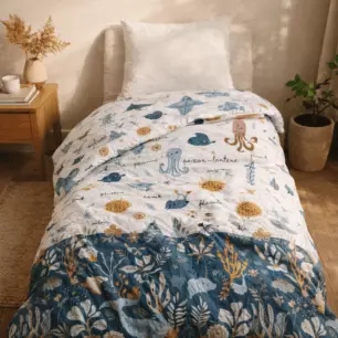 Edredón estampado + 1 funda de almohada pulpo (cama individual)