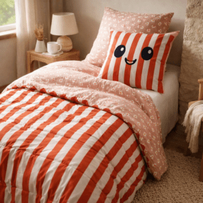 Couette imprimée + 1 taie d'oreiller PopCorn  (lit simple)