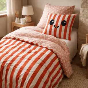 Edredón estampado + 1 funda de almohada PopCorn (cama individual)