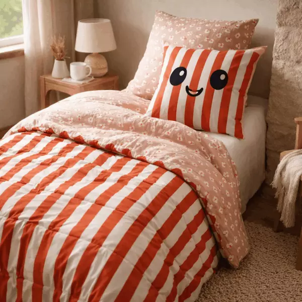 Edredón estampado + 1 funda de almohada PopCorn (cama individual)