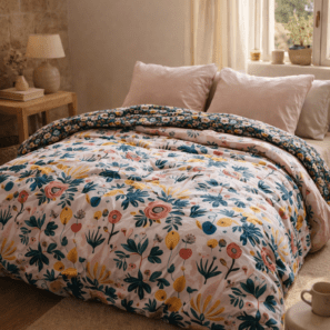 Couette imprimée + 2 taies d'oreiller Champêtre  (lit double)