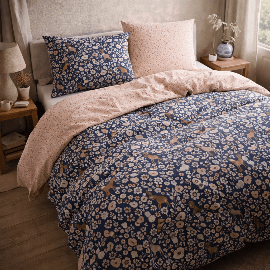 Couette imprimée + 2 taies d'oreiller Forêt enchantée (lit double) (IA)