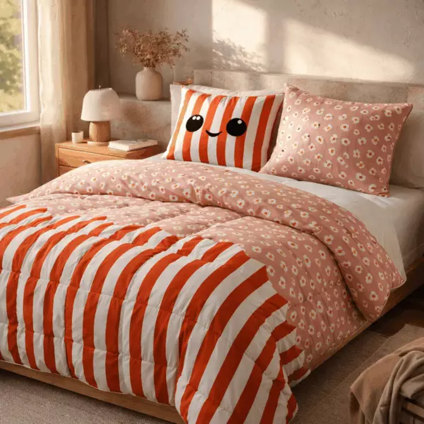 Edredón estampado + 2 fundas de almohada PopCorn (cama doble)