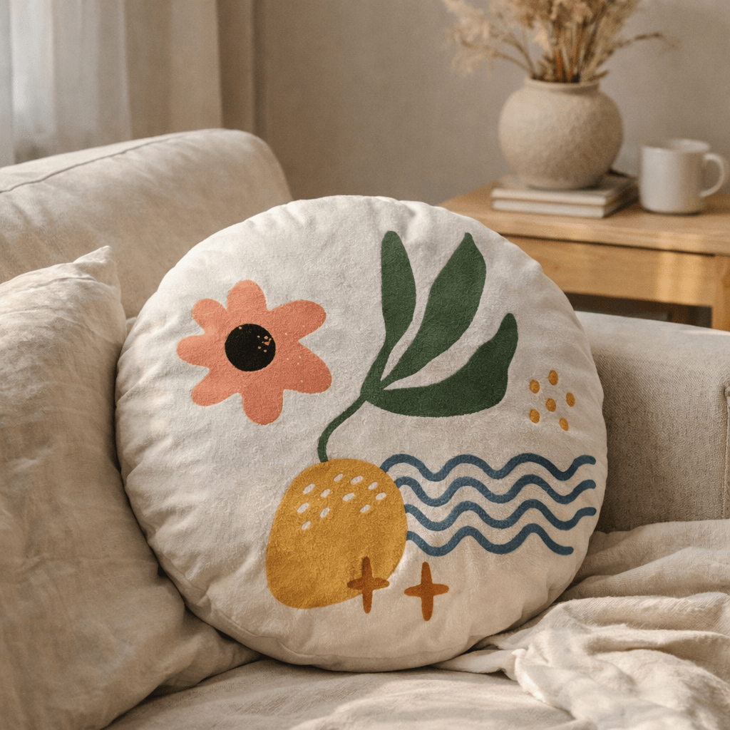Coussin déhoussable avec broderies coton ABSART (IA)