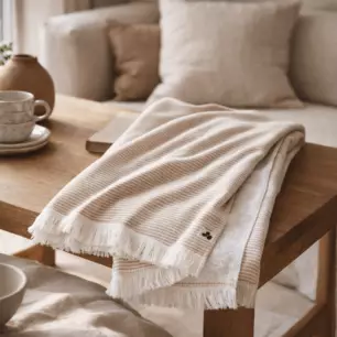 Fouta con frange di cotone intrecciato tinto + spugna NAËL