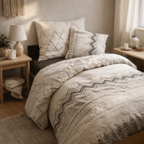 Parure de lit (Housse de couette + 1 Taie d’oreiller) Coton imprimé BERBERE (lit simple)