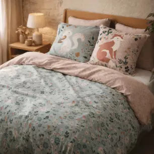 Bed linen set (duvet cover + 2 pillowcases) TAMIA printed cotton (Double bed)
