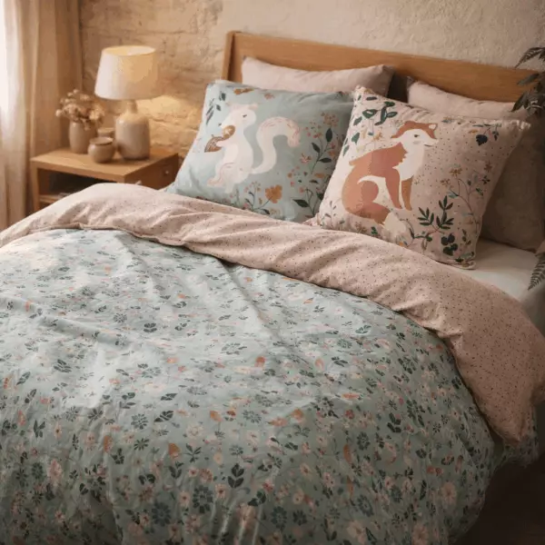 Bed linen set (duvet cover + 2 pillowcases) TAMIA printed cotton (Double bed)