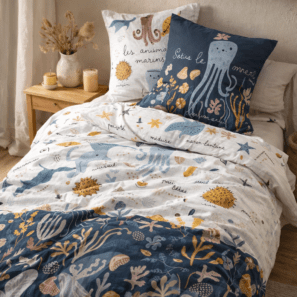 Set di biancheria da letto (copripiumino + 1 federa) in cotone stampato OCTOPIA (letto singolo)