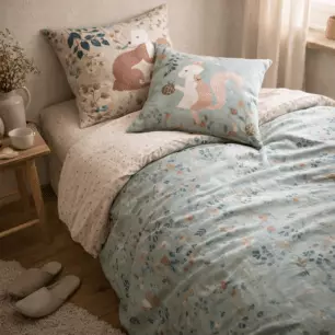 Bed linen set (duvet cover + 1 pillowcase) printed cotton TAMIA (single bed)