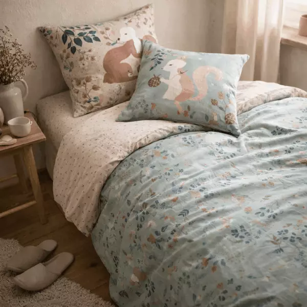 Bed linen set (duvet cover + 1 pillowcase) printed cotton TAMIA (single bed)