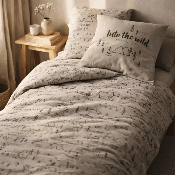 Juego de sábanas (funda nórdica + 1 funda de almohada) algodón estampado WILD (cama individual)