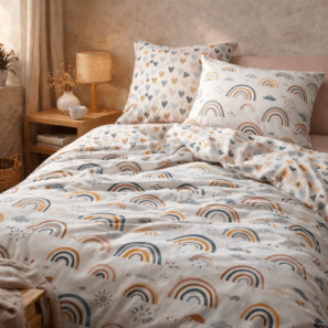 Parure de lit (housse de couette + 2 taies d’oreiller) coton imprimé ARCOEUR (lit double)