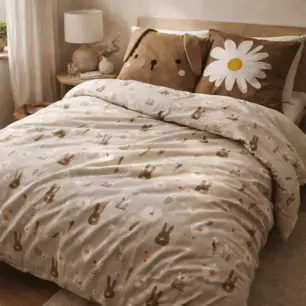 Bed linen set (duvet cover + 2 pillowcases) printed cotton POMPON (Double bed)