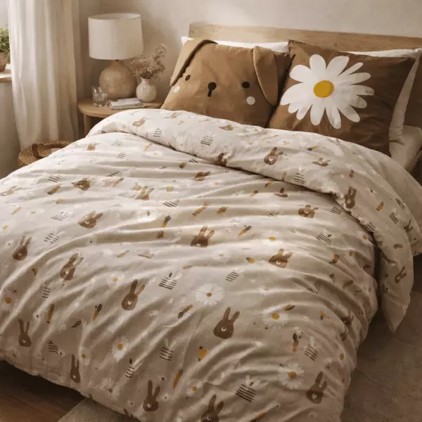 Bed linen set (duvet cover + 2 pillowcases) printed cotton POMPON (Double bed)