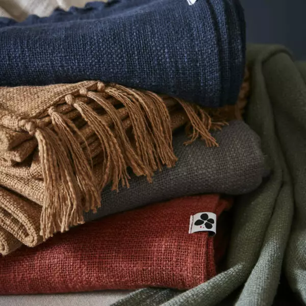 Plaid SIXTINE in cotone fiammato con bordi a frange
