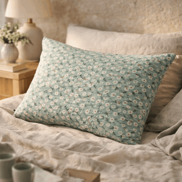 Funda de almohada de gasa de algodón estampada MARGUERITE