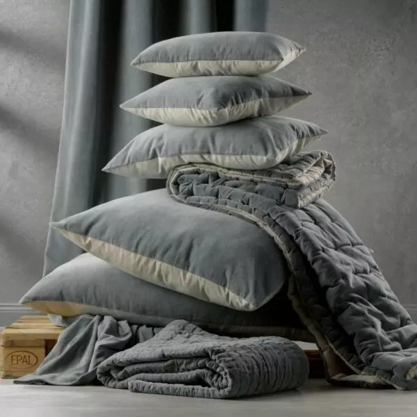 Elise cotton velvet and chambray cushion