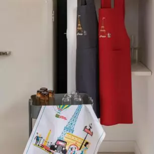 Recycelte japanische Küchenschürze mit Eiffelturm-Motiv, 125 x 85
