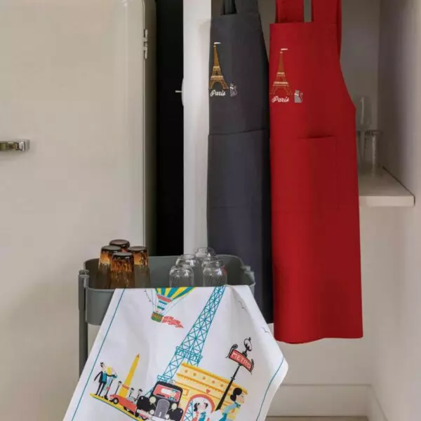Recycled Japanese kitchen apron featuring the Eiffel Tower, 125 x 85