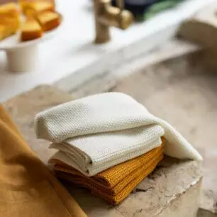 Lot de 3 essuie-mains tricotés Izan recyclés 25 x 25 - Ecru