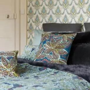 Coussin brodé Ariane - Petrole, 45 x 45