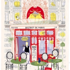 Torchon Imprimé Façade bistrot Ecru 48 x 72