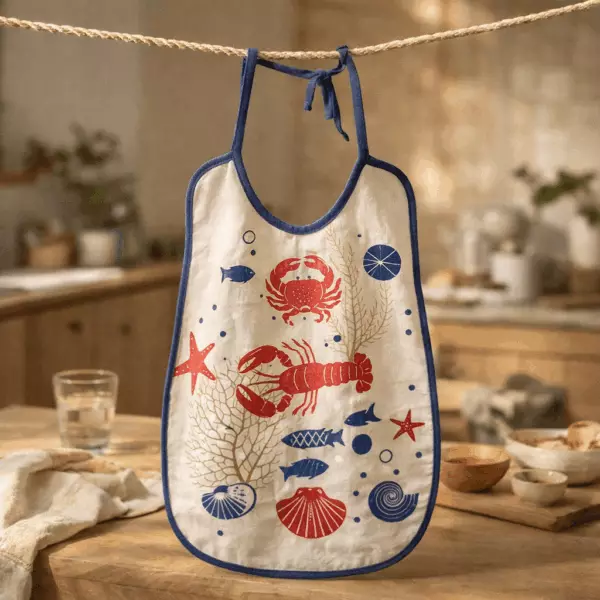 Crustacés cotton bib, natural beige – 40 × 55 cm