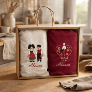 Boîte de 2 essuie-mains Brodés Alsace Assortis 30 x 50
