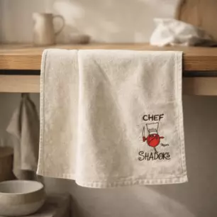 Quadratisches Handtuch „Chef Shadoks“ in Elfenbein, 50 x 50