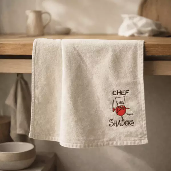 Quadratisches Handtuch „Chef Shadoks“ in Elfenbein, 50 x 50