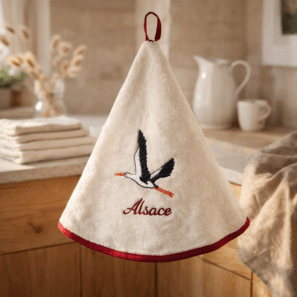 Essuie-mains rond Brodé Cigogne Envol Diamètre 60 cm