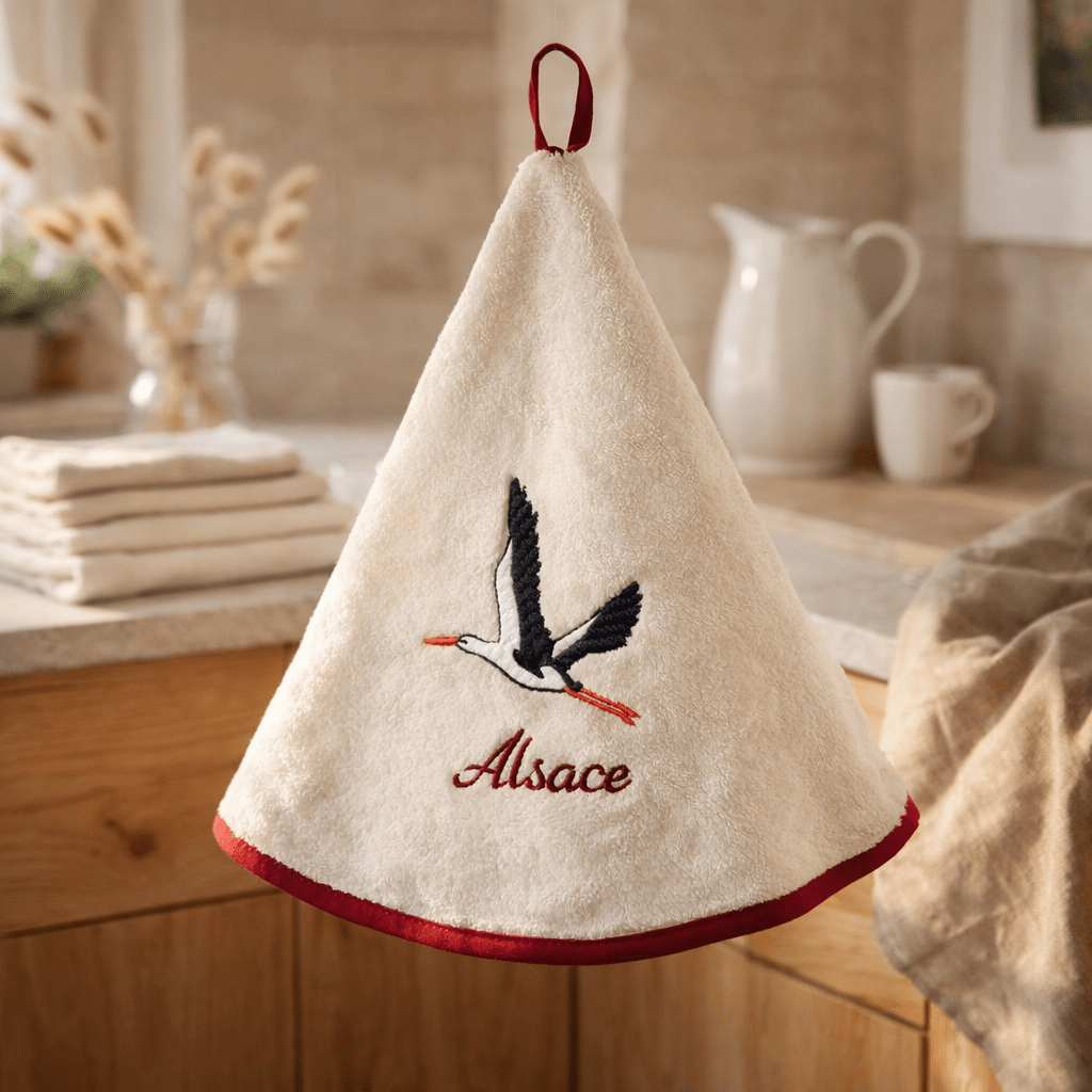 Essuie-mains rond Brodé Cigogne Envol Diamètre 60 cm (IA)