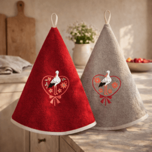 Essuie-mains rond Brodé Cigogne Fleurs Diamètre 60 cm