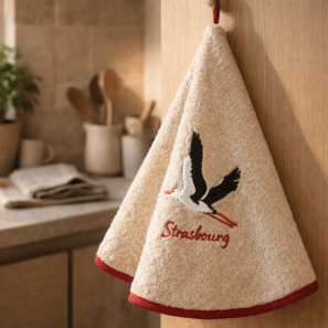 Essuie-mains rond Cigogne Envol Strasbourg diamètre 60 cm