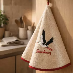 Toalla de manos redonda «Cigogne Envol Strasbourg», diámetro 60 cm